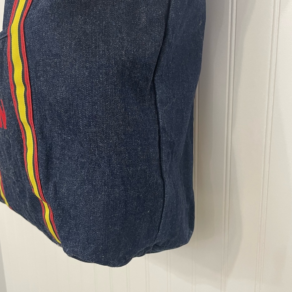 Old Navy Retro Denim Tote 70s 80s Throwback Grosgrain Ribbon Trim & Handles - Picture 4 of 15